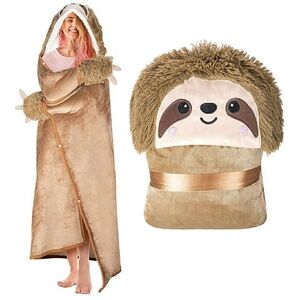 Fleece Sloth Hooded Blanket Wrap Cloak Adult